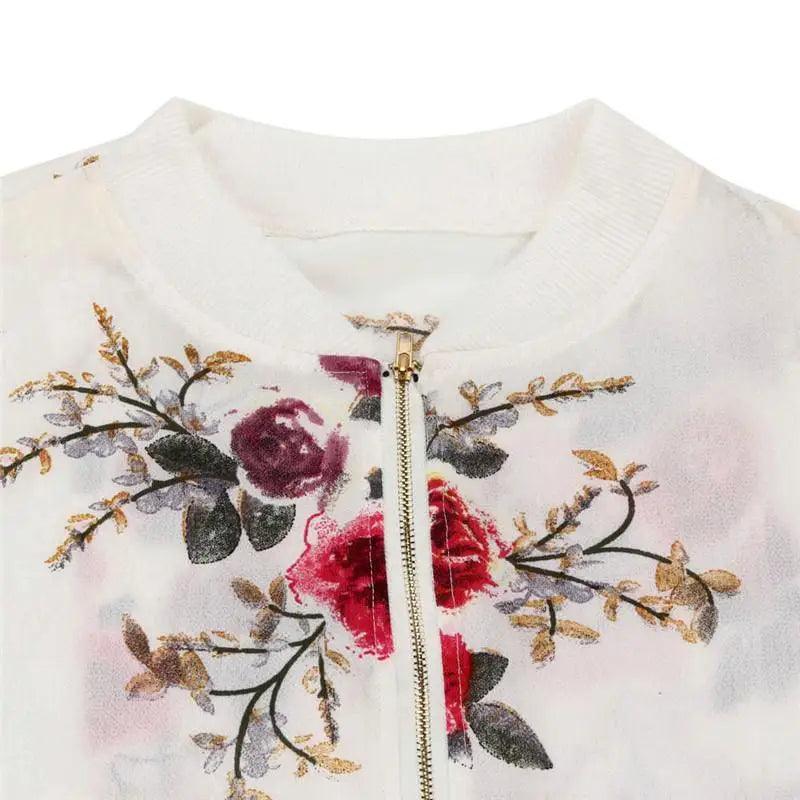Unique Nature Design Women's jackets Floral Printed Ladies Zipper Up Bomber Outwear Spring Long Sleeve Short Thin Slim Casual Pocket Biker Coats