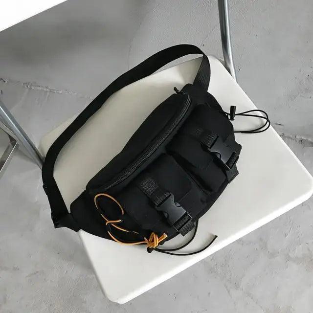 Unisex Casual Stylish Zipper Fanny Black Waist Bag Comfortable Travel Cross Body Bag Large Capacity Bags
