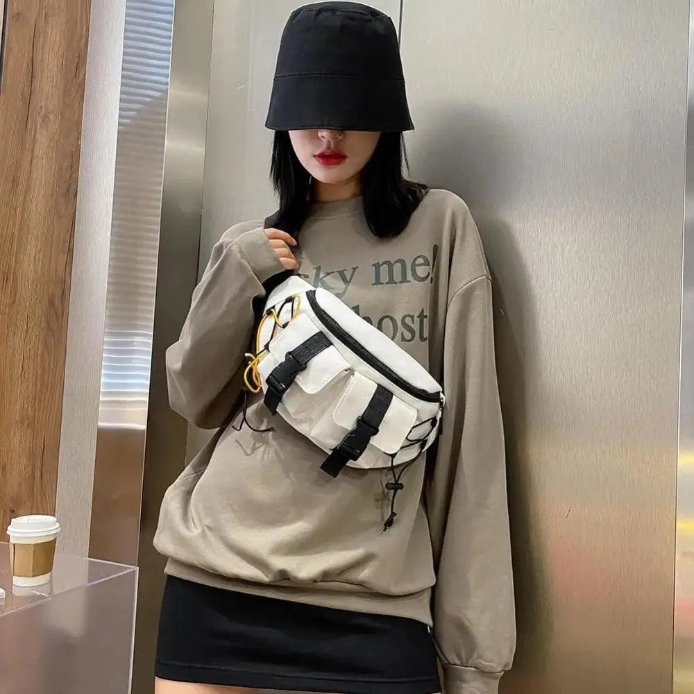 Unisex Casual Stylish Zipper Fanny Black Waist Bag Comfortable Travel Cross Body Bag Large Capacity Bags