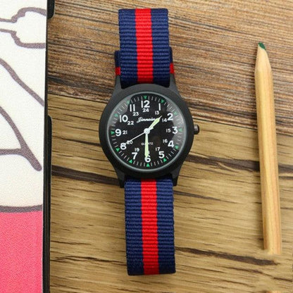 Unisex Fashion Nylon Fabric Kids Children Watch Sport Thin Students Canvas Quartz Dress Wristwatch Military Time Watch  Field Outdoor Sport Mens Wristwatch With Slip-Thru Nylon Band