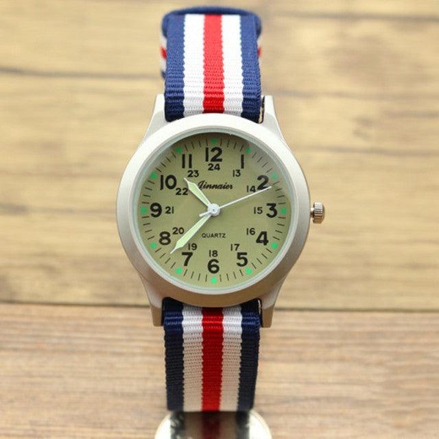Unisex Fashion Nylon Fabric Kids Children Watch Sport Thin Students Canvas Quartz Dress Wristwatch Military Time Watch  Field Outdoor Sport Mens Wristwatch With Slip-Thru Nylon Band