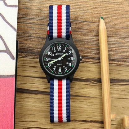 Unisex Fashion Nylon Fabric Kids Children Watch Sport Thin Students Canvas Quartz Dress Wristwatch Military Time Watch  Field Outdoor Sport Mens Wristwatch With Slip-Thru Nylon Band