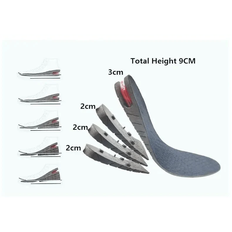 Unisex Height Increase Air Cushion 3-9cm Height Adjustable Cut Shoe Heel Insert Makes You Taller Foot Shoes Support