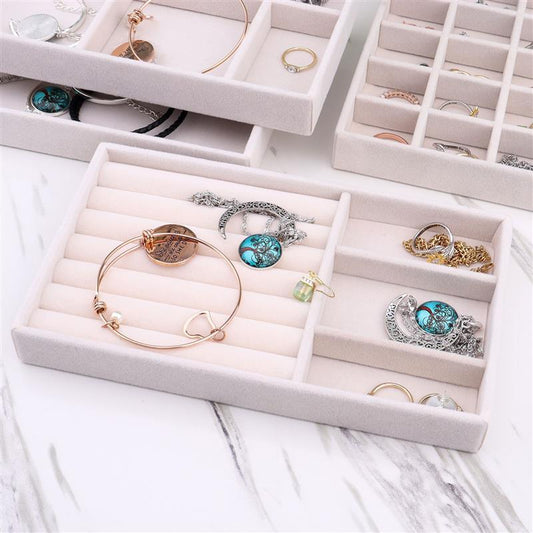 Velvet Jewelry Tray Handicraft Accessories Storage Ring Earring Necklace Finished Product Display Box Grey Beige Organizer Jewelry Storage Organizer Drawer Tray for Necklaces, Rings, Bracelets and Earrings