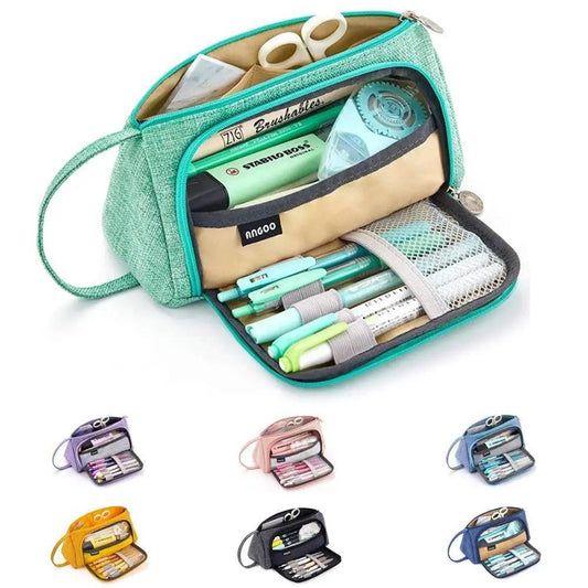 Vintage Multi Slot Pen Bag Big Storage Pouch Organizer For Stationery Retro Design Cosmetic Travel Portable Pouch Classic Pencil Case