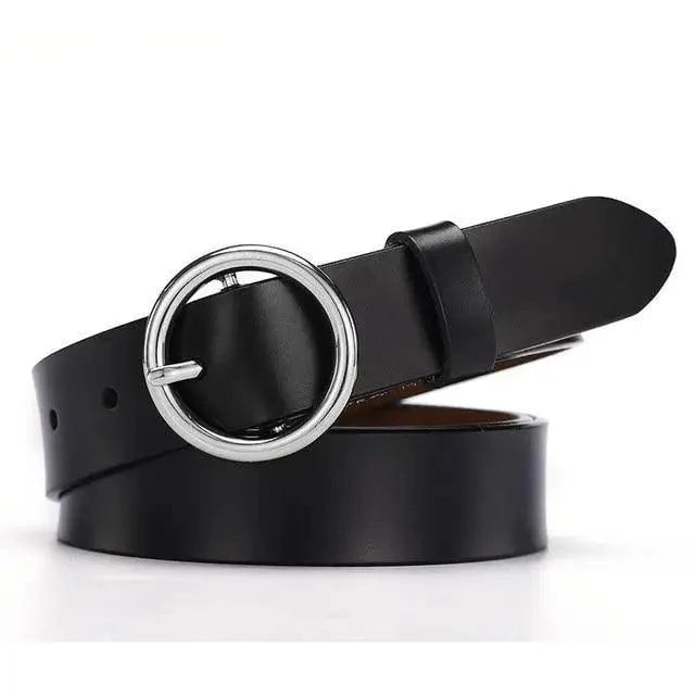 Vintage Simple Round Buckle Female Pin Leather Straps 105CM Belts For Women Unique Design Dresses Jeans Classic Round Waistband