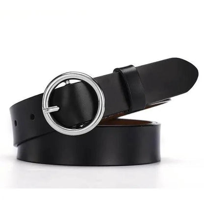 Vintage Simple Round Buckle Female Pin Leather Straps 105CM Belts For Women Unique Design Dresses Jeans Classic Round Waistband