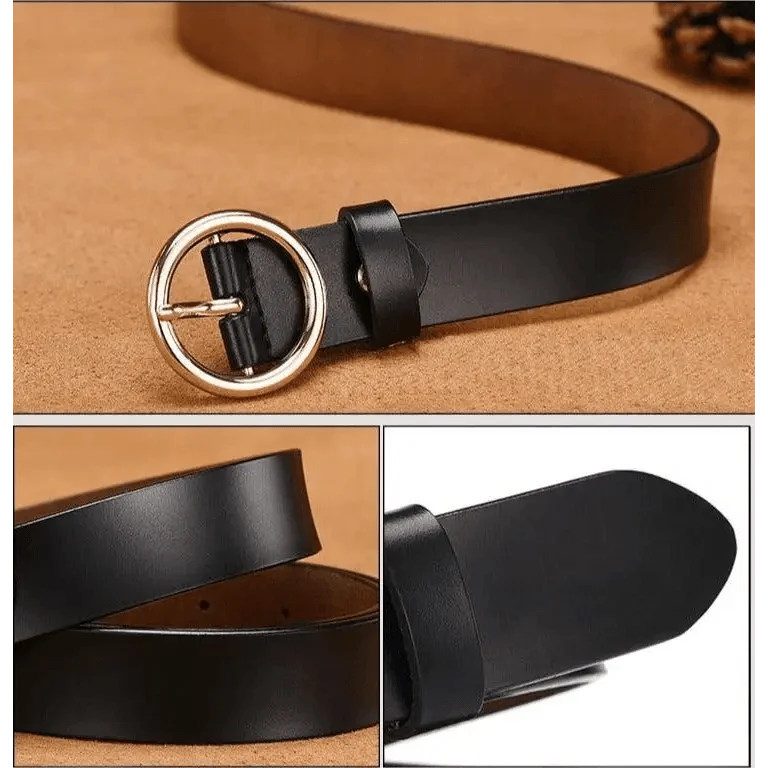 Vintage Simple Round Buckle Female Pin Leather Straps 105CM Belts For Women Unique Design Dresses Jeans Classic Round Waistband