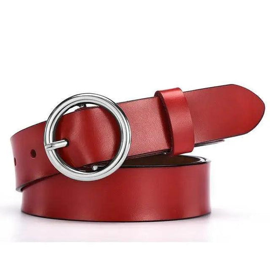 Vintage Simple Round Buckle Female Pin Leather Straps 105CM Belts For Women Unique Design Dresses Jeans Classic Round Waistband