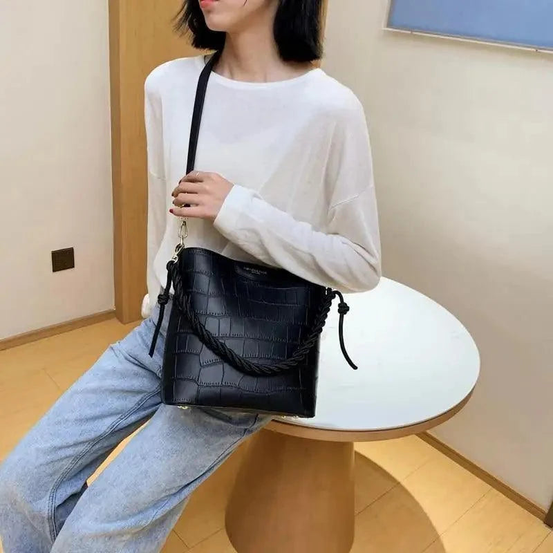 Vintage Style Fashionable Women's bucket bag Stone Pattern Shoulder Bag For Ladies Diagonal Female Bag