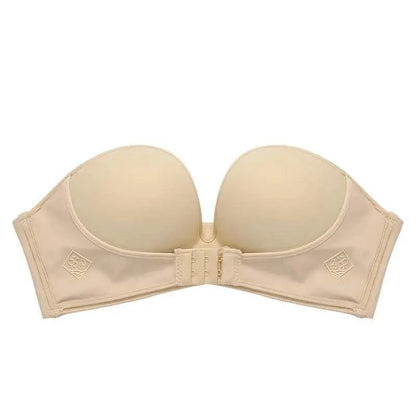 Vintage Style Front Closure Sexy Push Up Bra Women Invisible Bras Underwear Lingerie for Female Brassiere Strapless Seamless Bralette ABC Cup