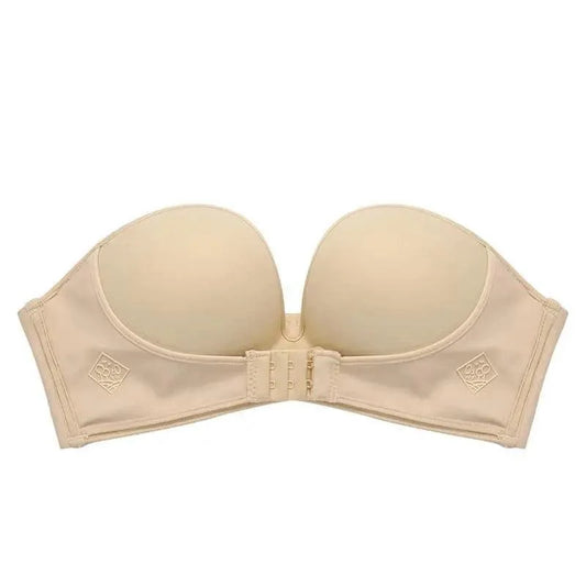Vintage Style Front Closure Sexy Push Up Bra Women Invisible Bras Underwear Lingerie for Female Brassiere Strapless Seamless Bralette ABC Cup