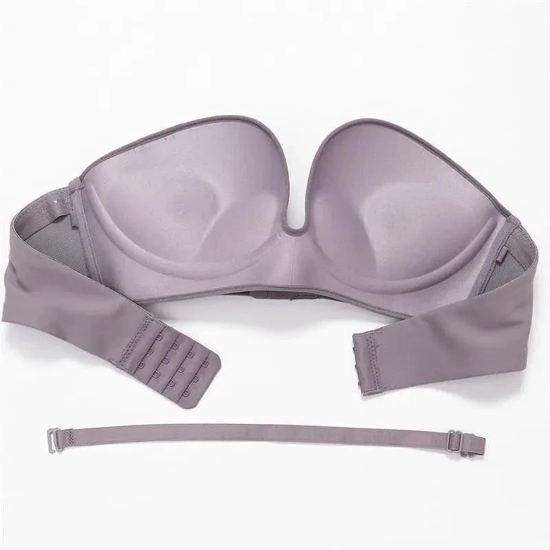 Vintage Style Front Closure Sexy Push Up Bra Women Invisible Bras Underwear Lingerie for Female Brassiere Strapless Seamless Bralette ABC Cup