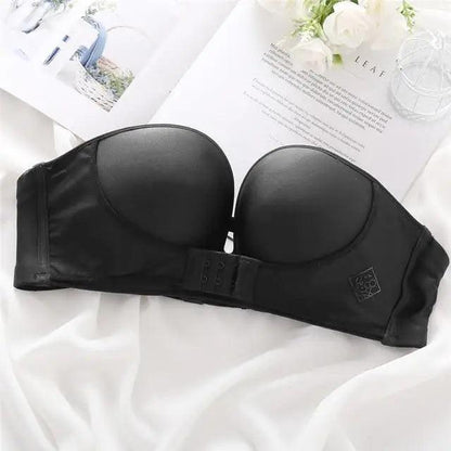 Vintage Style Front Closure Sexy Push Up Bra Women Invisible Bras Underwear Lingerie for Female Brassiere Strapless Seamless Bralette ABC Cup