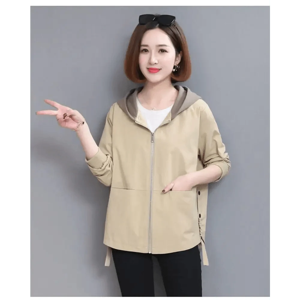Vintage Style Women's Coat Hooded Jacket Long Sleeve Zipper Pockets Casual Windbreaker Basic Jackets Outerwear Plus Size 4XL E25