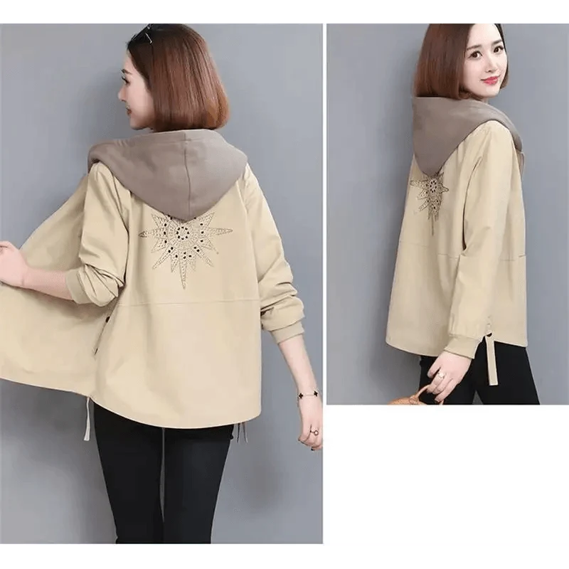 Vintage Style Women's Coat Hooded Jacket Long Sleeve Zipper Pockets Casual Windbreaker Basic Jackets Outerwear Plus Size 4XL E25