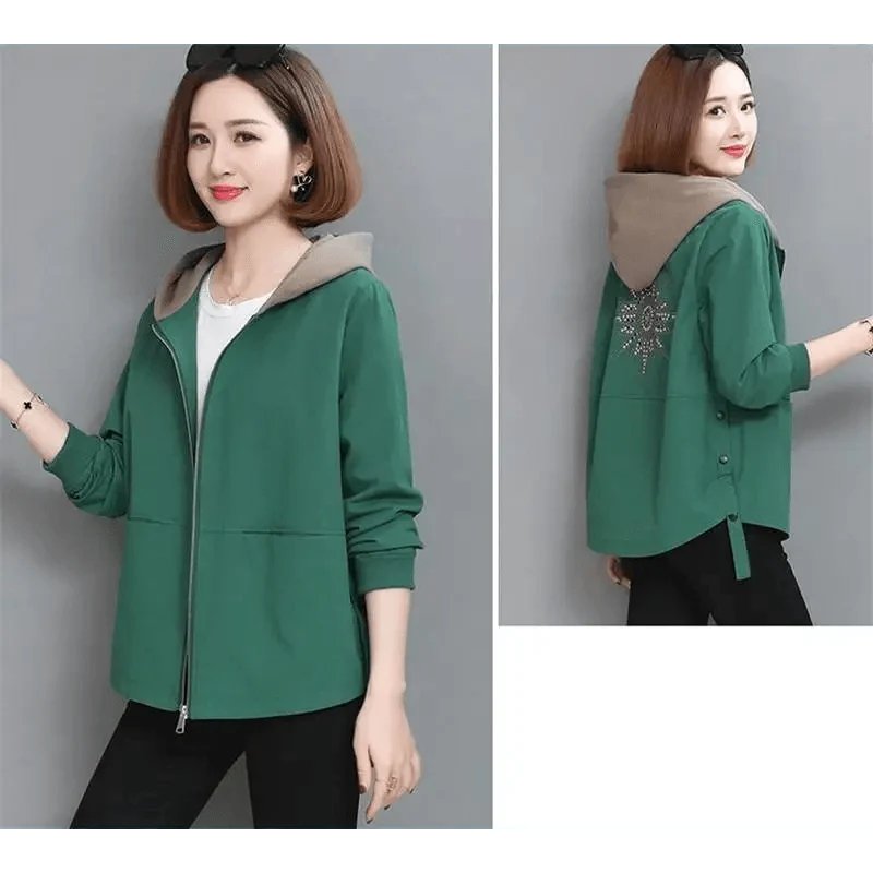 Vintage Style Women's Coat Hooded Jacket Long Sleeve Zipper Pockets Casual Windbreaker Basic Jackets Outerwear Plus Size 4XL E25