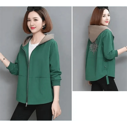 Vintage Style Women's Coat Hooded Jacket Long Sleeve Zipper Pockets Casual Windbreaker Basic Jackets Outerwear Plus Size 4XL E25