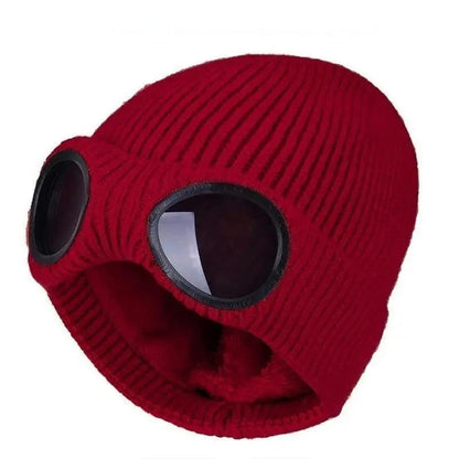 Warm Classic Unisex Wool Knitted Goggles Beanie Comfortable Winter Stylish Hat Outdoor Sports Cap For Men Women New Fashion Multi Function Caps