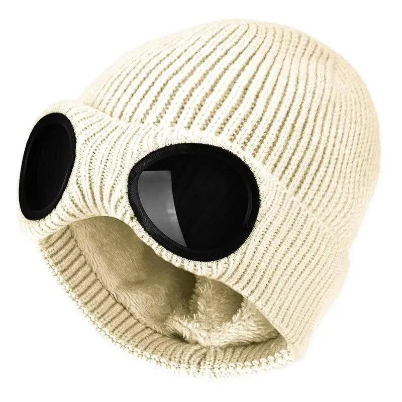 Warm Classic Unisex Wool Knitted Goggles Beanie Comfortable Winter Stylish Hat Outdoor Sports Cap For Men Women New Fashion Multi Function Caps