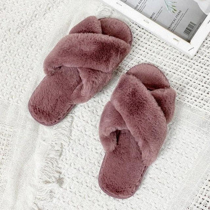 Warm Fluffy Slippers Women Faux Fur Slipper Indoor Floor Slides Flat Soft Furry House Warm Comfortable Fuzzy Furry Bedroom Slippers Indoor Cozy Memory Foam Anti-Slip Flip Flops
