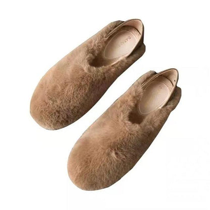 Warm Fur Loafers Women Winter Shoes Indoor Furry Flats Round Toe Fluffy House Warm Wool Slippers Memory Foam Anti-Skid Sole House Shoes Indoor Outdoor Slippers
