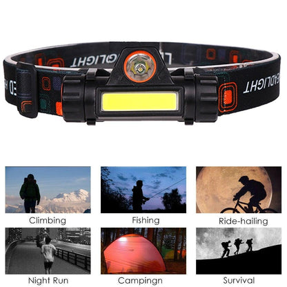 Waterproof 2 Light Mode USB LED Headlight With Magnet Rechargeable Headlamp Built-in 18650 Battery Flashlight  COB Work Light For Outdoor Camping Cycling Fishing Headlamp Flashlight