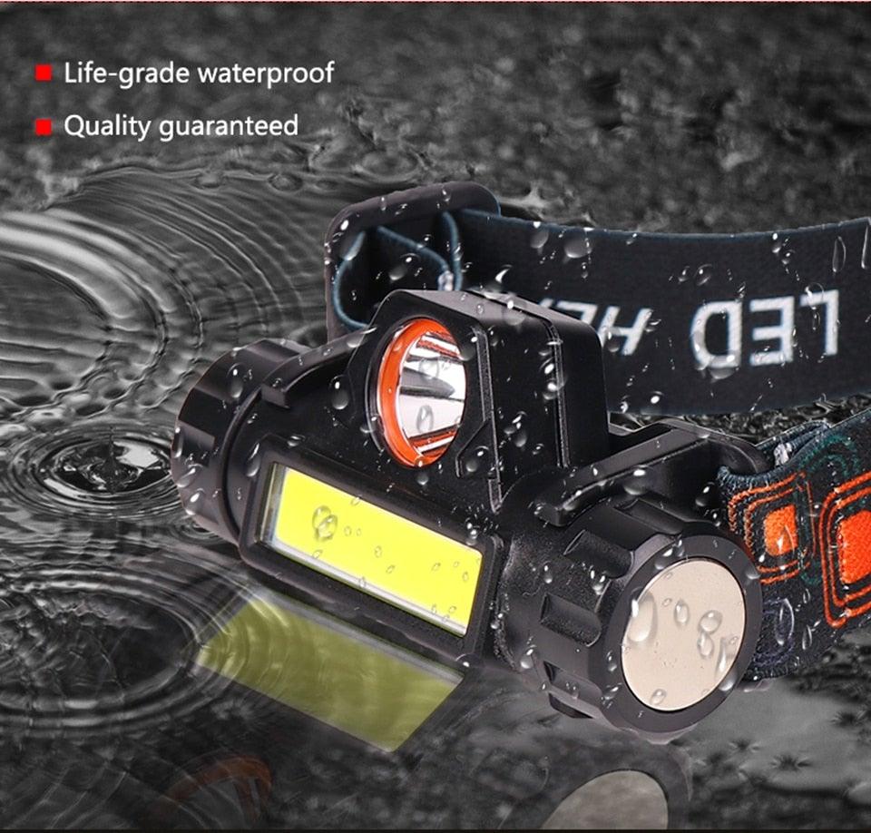 Waterproof 2 Light Mode USB LED Headlight With Magnet Rechargeable Headlamp Built-in 18650 Battery Flashlight  COB Work Light For Outdoor Camping Cycling Fishing Headlamp Flashlight