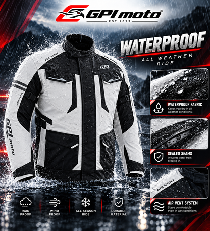 Men’s All-Season 7 Pockets Waterproof High Premium Quality Motorcycle Jacket – Beach/Black