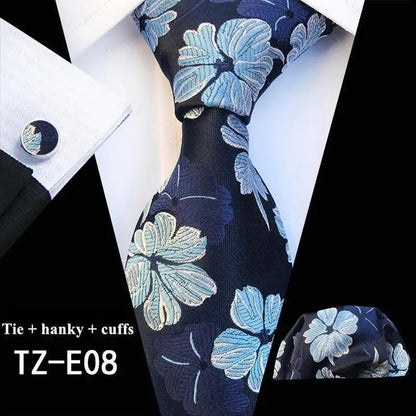 Wedding Bridegroom Floral Print Silk Necktie With Cufflinks Set Fashion High Quality Necktie Set For Men
