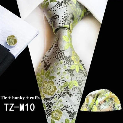 Wedding Bridegroom Floral Print Silk Necktie With Cufflinks Set Fashion High Quality Necktie Set For Men