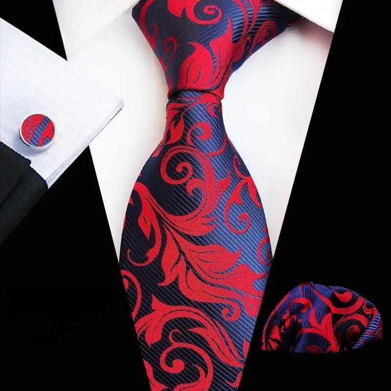 Wedding Bridegroom Floral Print Silk Necktie With Cufflinks Set Fashion High Quality Necktie Set For Men
