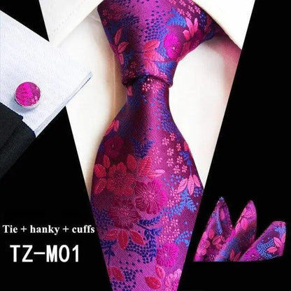 Wedding Bridegroom Floral Print Silk Necktie With Cufflinks Set Fashion High Quality Necktie Set For Men