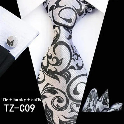 Wedding Bridegroom Floral Print Silk Necktie With Cufflinks Set Fashion High Quality Necktie Set For Men