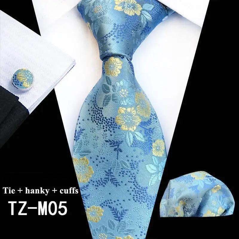 Wedding Bridegroom Floral Print Silk Necktie With Cufflinks Set Fashion High Quality Necktie Set For Men