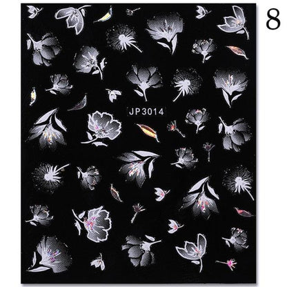 White Embossed Flower Lace 5D Sticker Decal Wedding Nail Art Designs Floral Flower Transfer Decal  Geometry  3D Wave Design Decoration for Women Girls Tape Nail Art Stickers Decal Decoration Geometry Transfer Decals Nail Art Decorations Decoration Decal