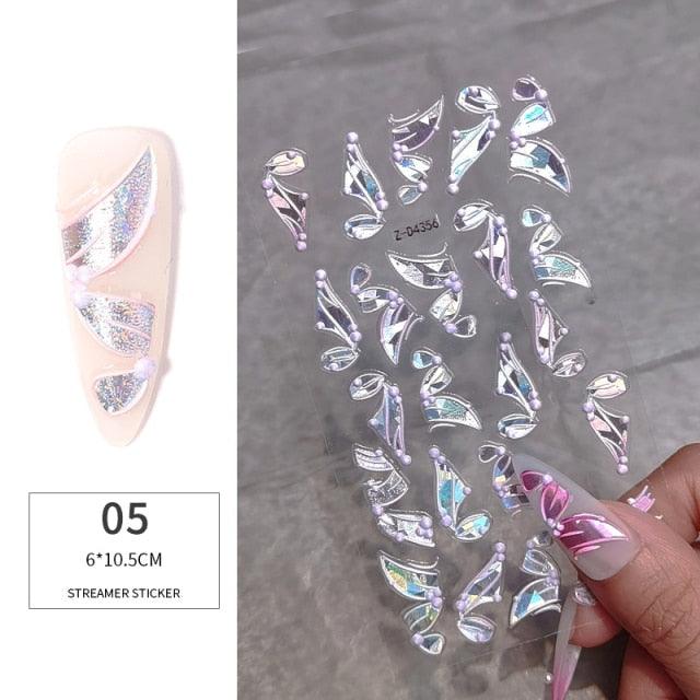 White Embossed Flower Lace 5D Sticker Decal Wedding Nail Art Designs Floral Flower Transfer Decal  Geometry  3D Wave Design Decoration for Women Girls Tape Nail Art Stickers Decal Decoration Geometry Transfer Decals Nail Art Decorations Decoration Decal