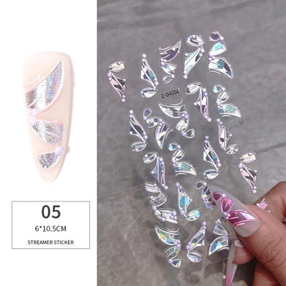 White Embossed Flower Lace 5D Sticker Decal Wedding Nail Art Designs Floral Flower Transfer Decal  Geometry  3D Wave Design Decoration for Women Girls Tape Nail Art Stickers Decal Decoration Geometry Transfer Decals Nail Art Decorations Decoration Decal