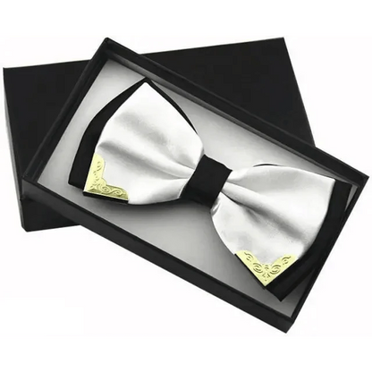 White Men Elegant Polyester Butterfly Bowtie Metal Corners Wedding Bowtie Party Bow Ties