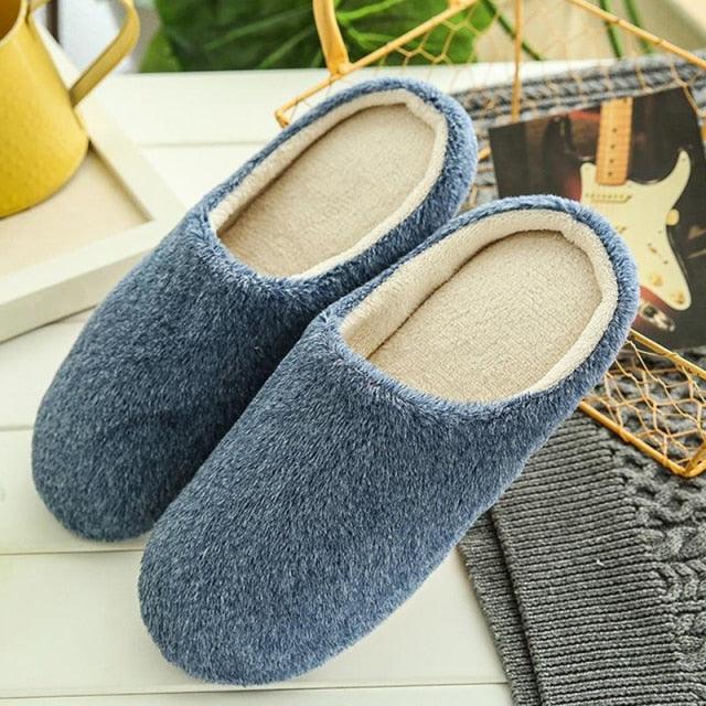 Winter Home Men And Women Solid Color Slippers Fashion Couple Plush Slippers Warm Indoors Bedroom Floor Shoes Warm Cotton Memory Foam Slippers Soft Yarn House Slippers