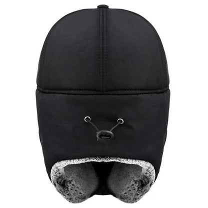 Winter Thermal Black Hat Fashion Ear Protection Face Windproof Adjustable Ski Cap Thicken Outdoor Hat