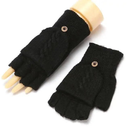 Winter Warm Thickening Wool Gloves Knitted Flip Fingerless Exposed Finger Thick Gloves Mittens Soft Cold Weather Women Gloves