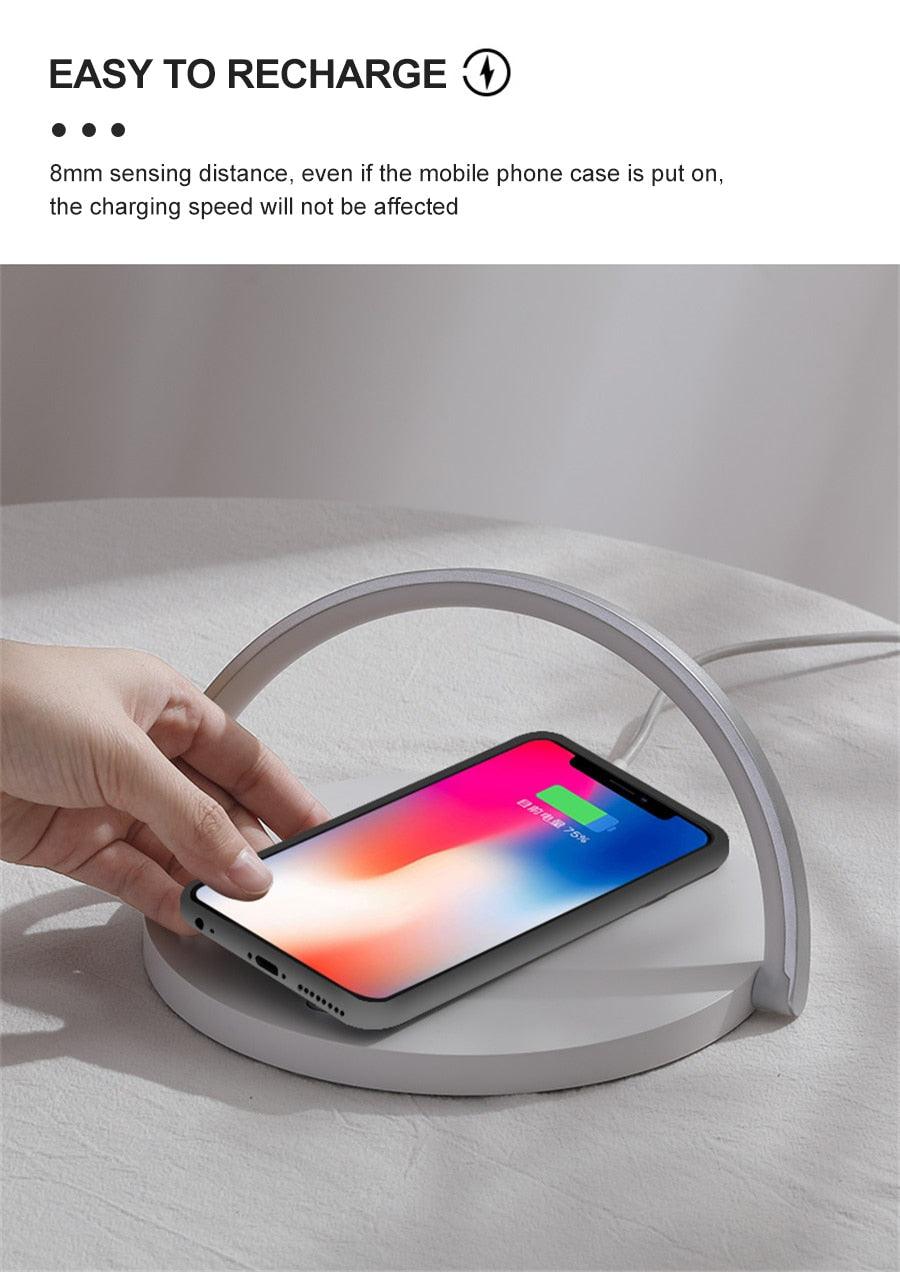 Wireless Charger LED Night Light Table Lamp Adjustable Angle Charging for iPhone Samsung Huawei Xiaomi Touch Switch Phone Holder Decorative Table Lamp Cute Study Lamps for Bedroom Décor
