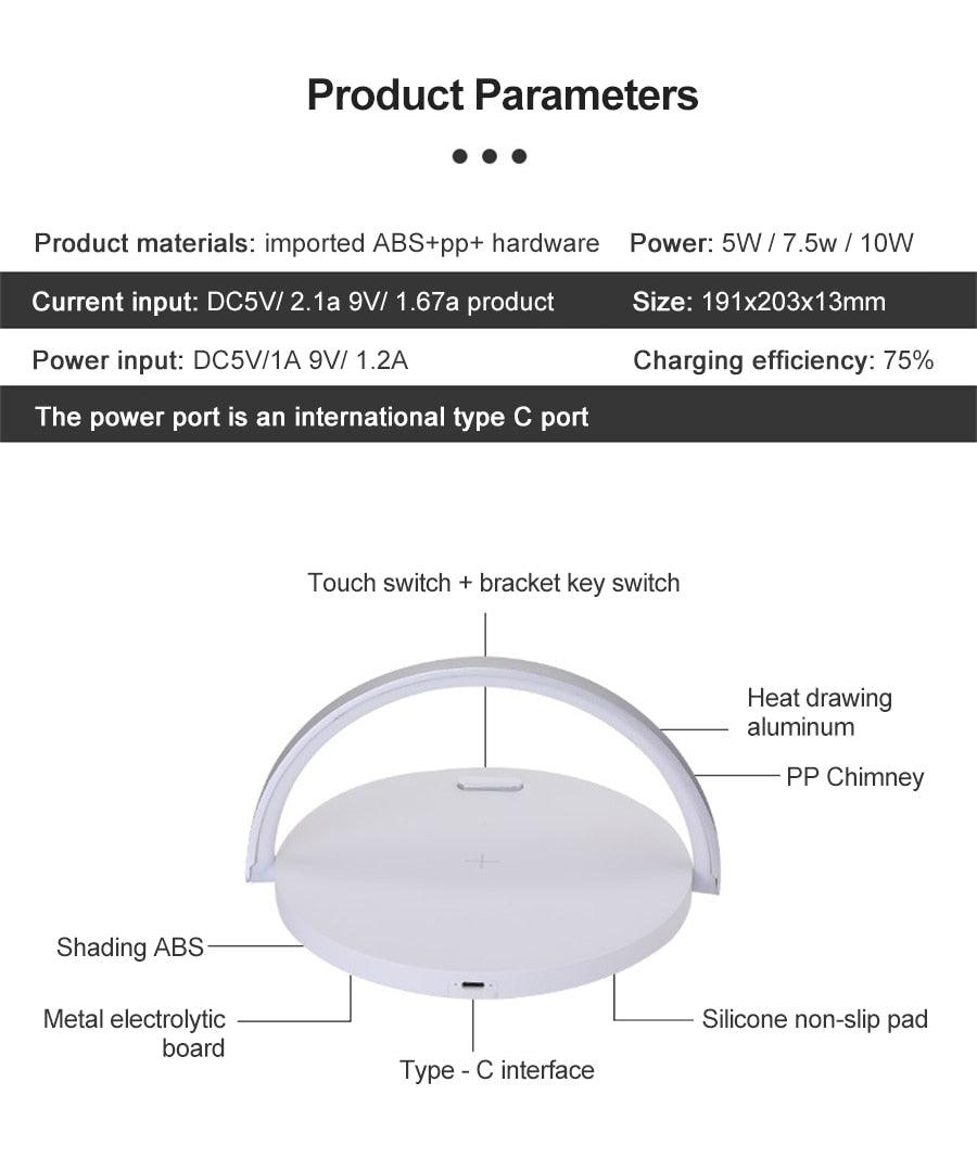 Wireless Charger LED Night Light Table Lamp Adjustable Angle Charging for iPhone Samsung Huawei Xiaomi Touch Switch Phone Holder Decorative Table Lamp Cute Study Lamps for Bedroom Décor