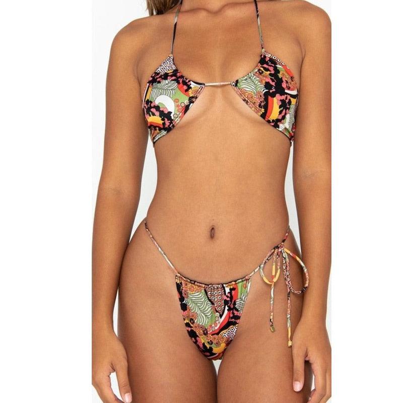 Women Bikini Set Solid Color Swimsuit Women Two Piece Swimsuit Swimwear Halter String Triangle Bikini Sets Women Hollow Out Bikinis String Swimwear Women Adjustable Bathing Suit