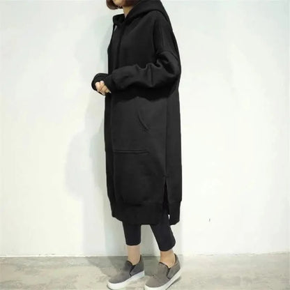 Women Loose Long Hoodie Casual Solid Color Hooded Sweatshirts Student's Autumn Winter Baggy Pullover Oversized Sweatshirt Dress