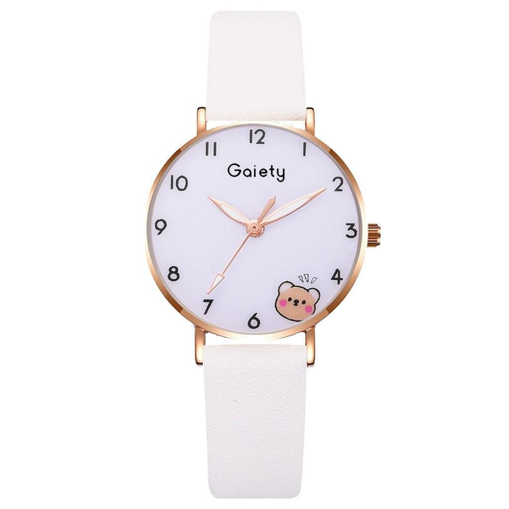Women New Color Bear Fashion Student Quartz Watch Bracelet Combination Set Kids Girl Wrist Watch Bracelet Leather Rhinestone Luxury Design Simple Dress Women's Watches