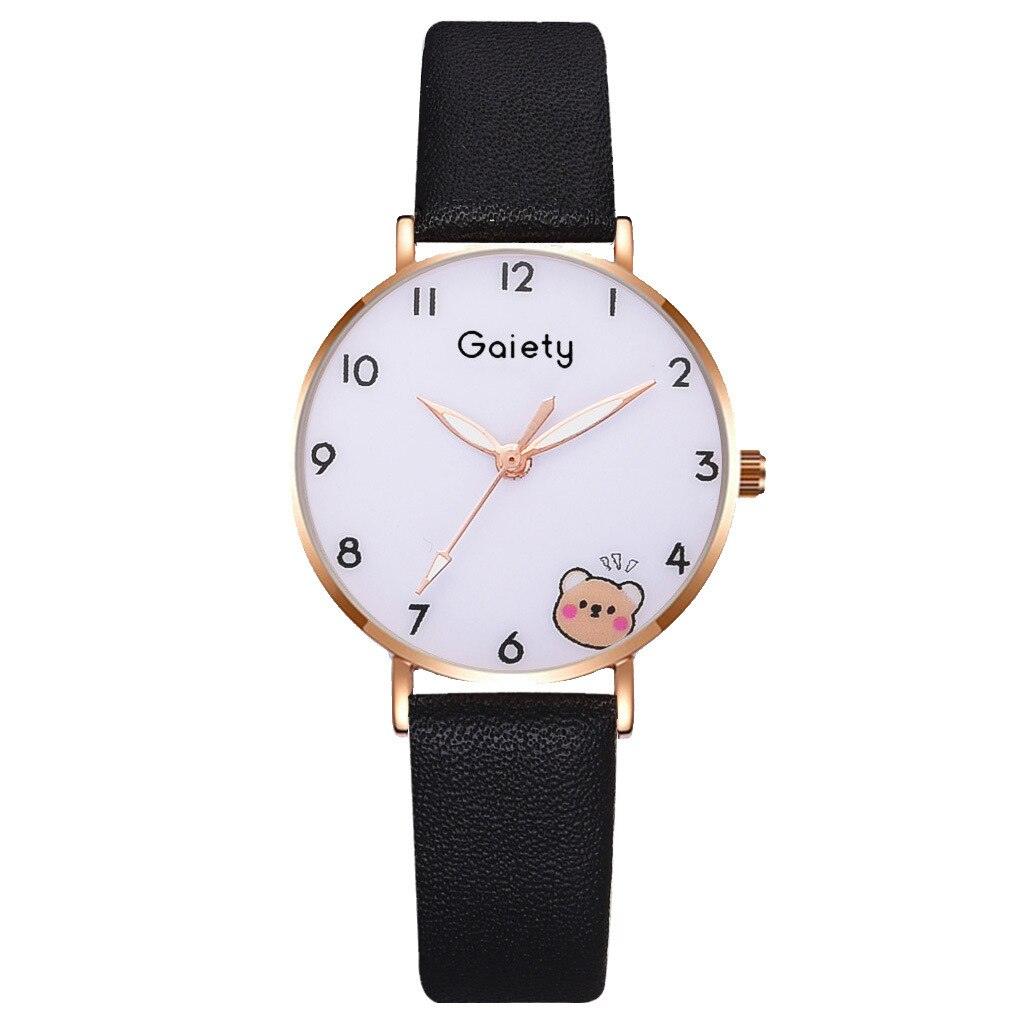 Women New Color Bear Fashion Student Quartz Watch Bracelet Combination Set Kids Girl Wrist Watch Bracelet Leather Rhinestone Luxury Design Simple Dress Women's Watches