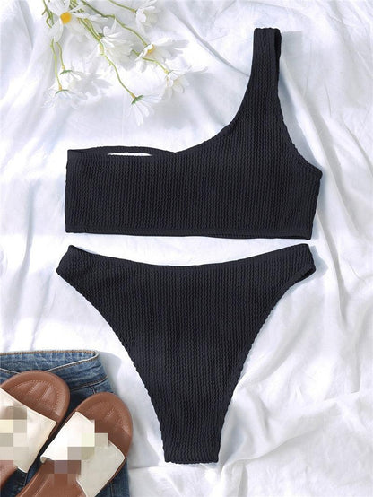 Women One-Shoulder Bikini Swimsuit Women Push Up Swimwear Women's Bathing Suit Comfortable Bikini Ribbed Two Piece Swimsuit Bikini Set Summer Bathing Suit Beach Wear Swimming Suit