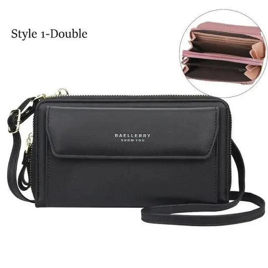Women Pu Leather Double Layer Large Portable Crossbody Capacity Card Holders Handbags - Trendy Portable Crossbody Handbags